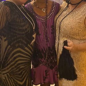 Vintage, art deco purple satin, sequin, beaded dress